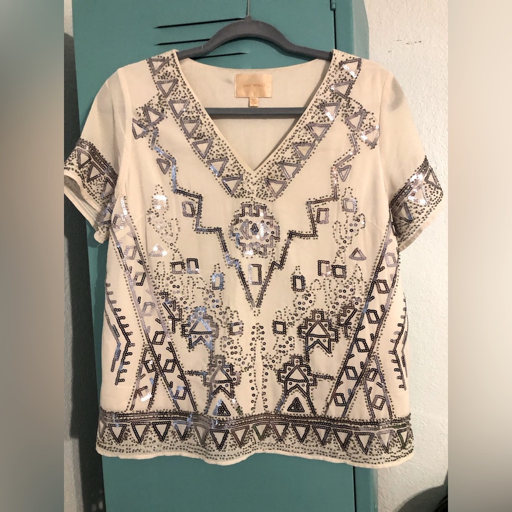 Skies Are Blue Ivory Sequin Blouse